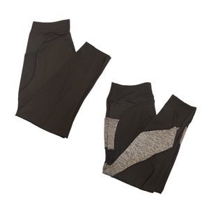 Set of 2 Leggings Women's 2XL with Pockets Black and Black/ Gray